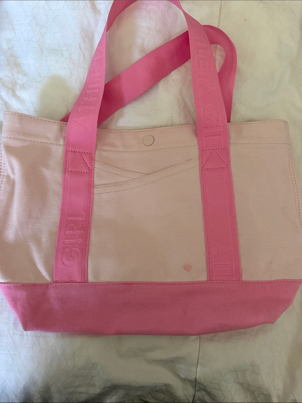 Athleta Pink Two-Tone Canvas Tote with Embossed Straps